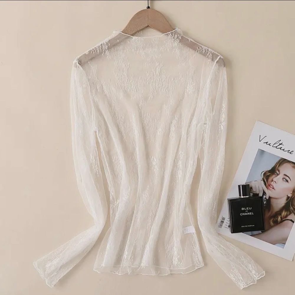 Lace Mesh Layering Top in White
